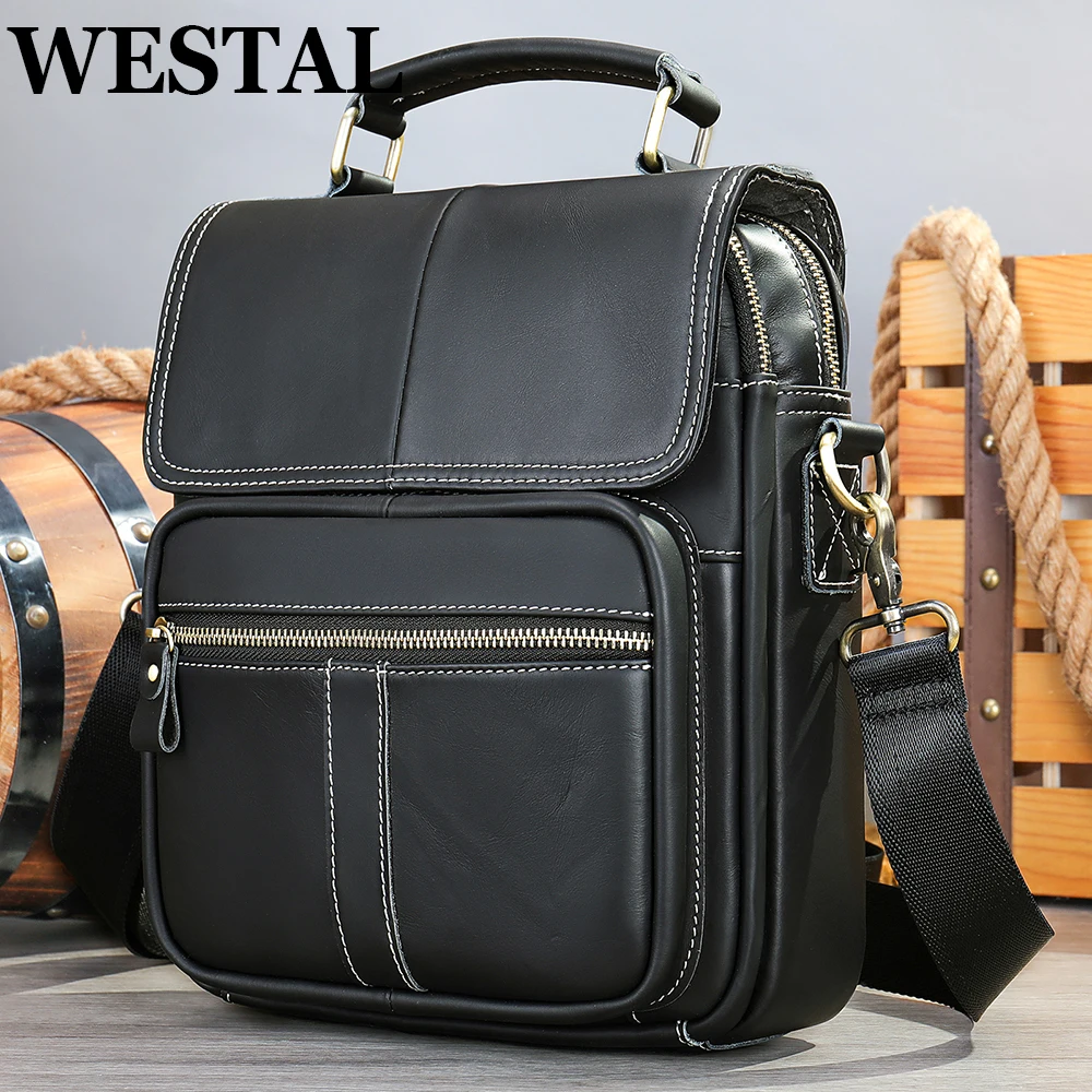 

WESTAL Shoulder Bag Husband Genuine Leather Men Messenger Crossbody Bags Phone Male Sling Side Pouch Handbag Travel Outdoor 6121