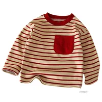 T-shirt rayé pour bébé garçon et fille, t-shirt ample et décontracté, nouveau Design, manches longues, couleur unie, garde au chaud en automne et en hiver 3