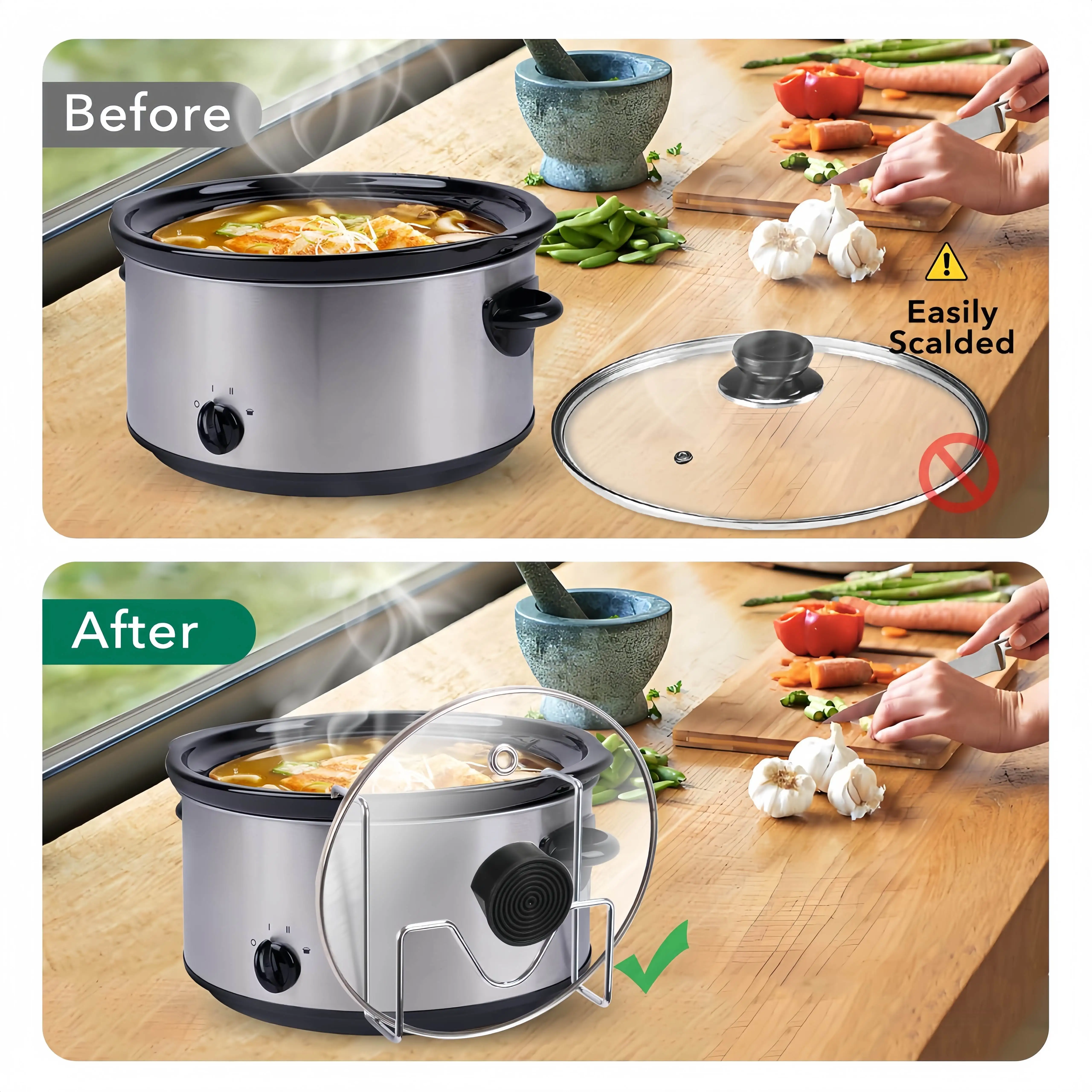 Stainless Steel Pot Lid Holder,Lid Organizer, Space-Saving Countertop, Non-Slip and Anti-Tip, Suitable for Various Lids, Kitchen