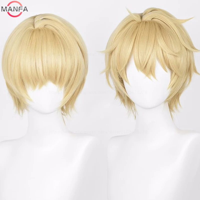 Gepard Landau Cosplay Perücke 30 cm Kurze Gerade Gelbe Männer Haar Spiel Honkai Star Rail Cosplay Party Hitzebeständige Synthetische Perücken – Detail 2