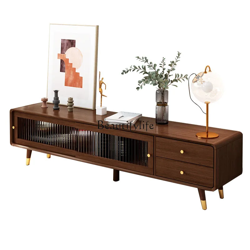

Solid Wood TV Cabinet Living Room Bedroom Glass TV Stand