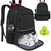 Large Capacity Tennis Backpack Sports Racket Pack Holds 1-2 Tennis Rackets Outdoor Badminton Bag With Shoe Pocket Black Pink