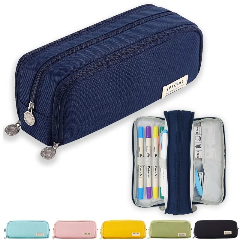 Spacious Triple-Section Pencil Case & Stationery Organizer