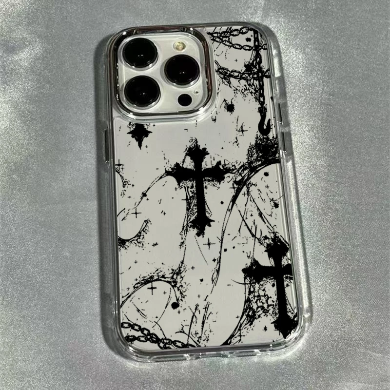 Gothic Cross Design Transparent Phone Case - Dark & Cool Soft Cover