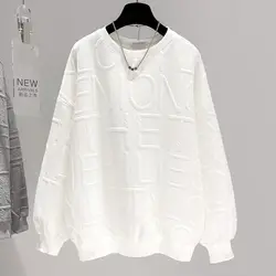 Women Pullover Spring Casual Letter Jacquard Luxury Designer Loose Oversized Tops Sweatshirt Long Sleeved Hoodies Women Clothing