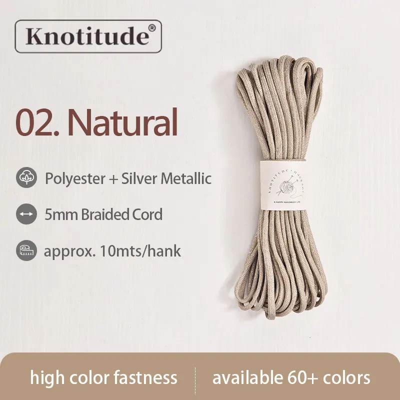 Silver Glossy Polyester Braid Rope with Shiny Lurex Metallic Finish - Ideal for DIY Jewelry Projects, 5mm x 10m
