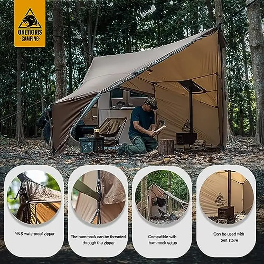 Hot Tent Large Spacious Hammock Shelter Windproof Waterproof Snow Skirt 4 Person Camping Bushcraft Kit Transportable 380cm * 4