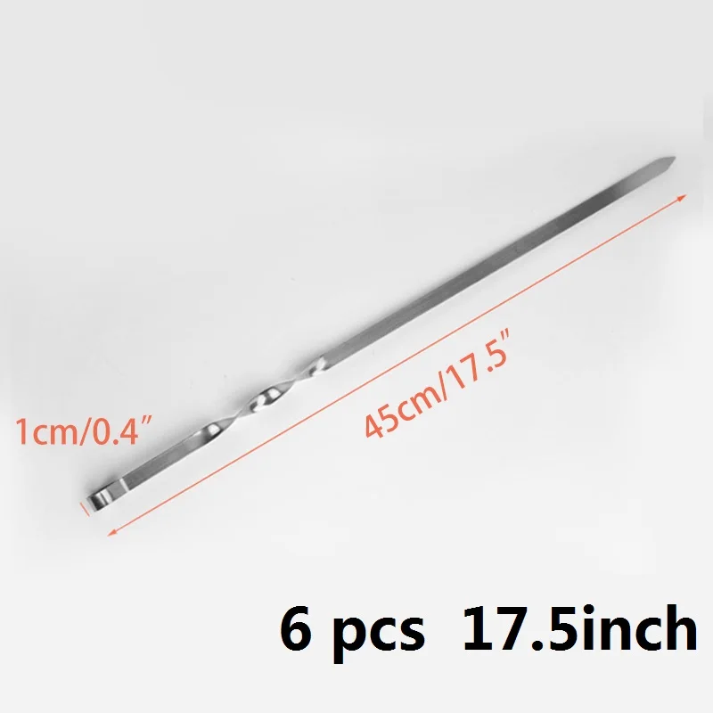 6pcs BBQ Barbecue Skewer Roasting Forks 17.7''/45cm Stainless Steel Flat Meat Skewers Outdoor BBQ Tool