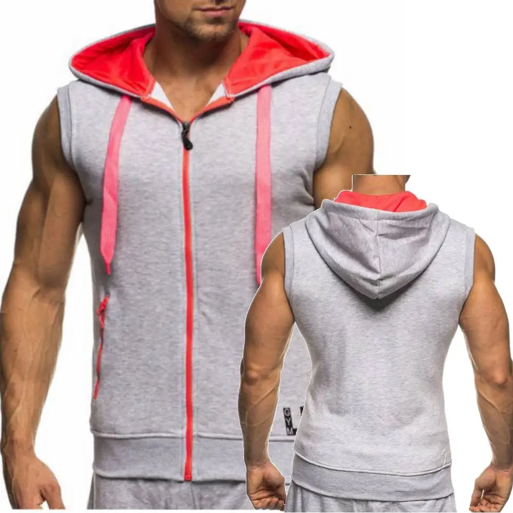

Men Sleeveless Sweatshirt Hoodies Bodybuilding Workout Apparel Hooded Tank Top GYM Sporting Hoody Male Joggers Sportswear Vests