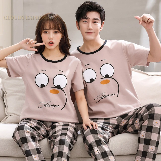 Buy Couple Matching 100% Cotton Matching Top and Pants Pajamas Set