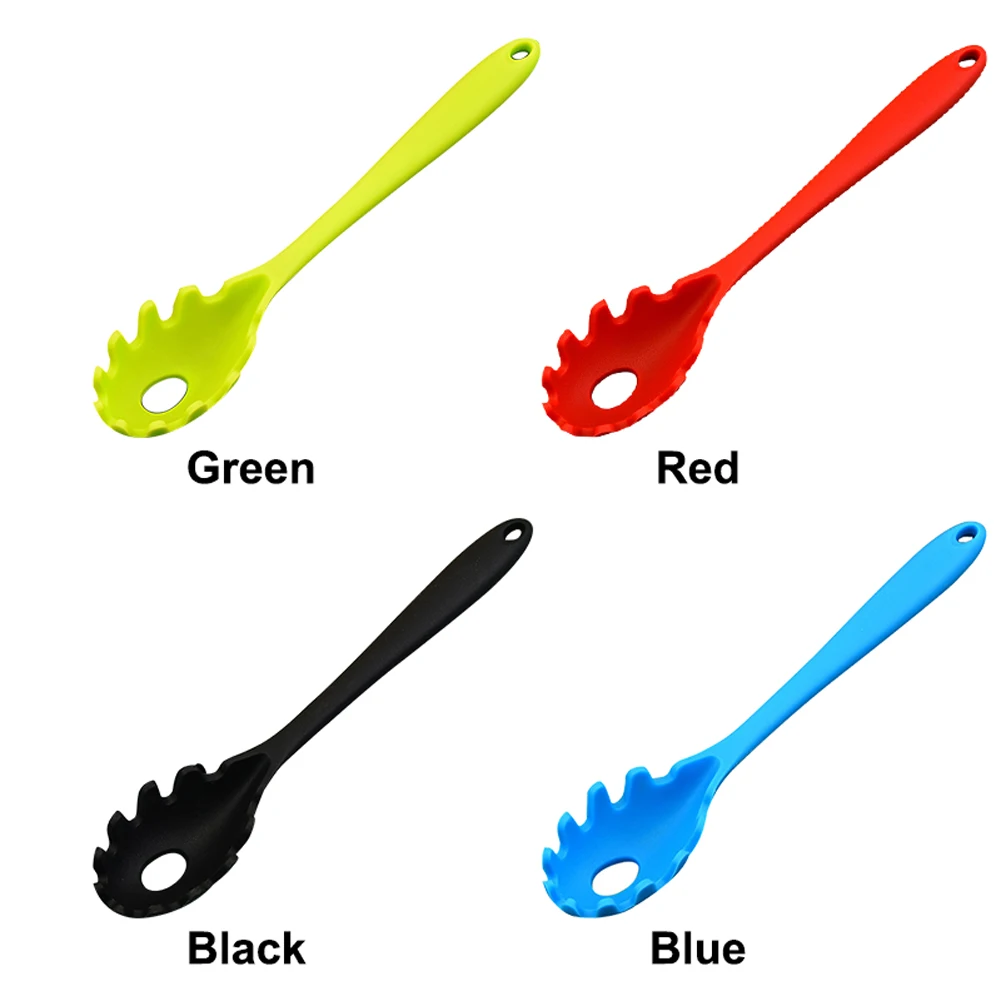 Hollow Bottom Long Handle Pasta Fork Cooking Tool Ergonomic Soft Silicone Home Kitchen Multifunctional Mini Portable Spoon