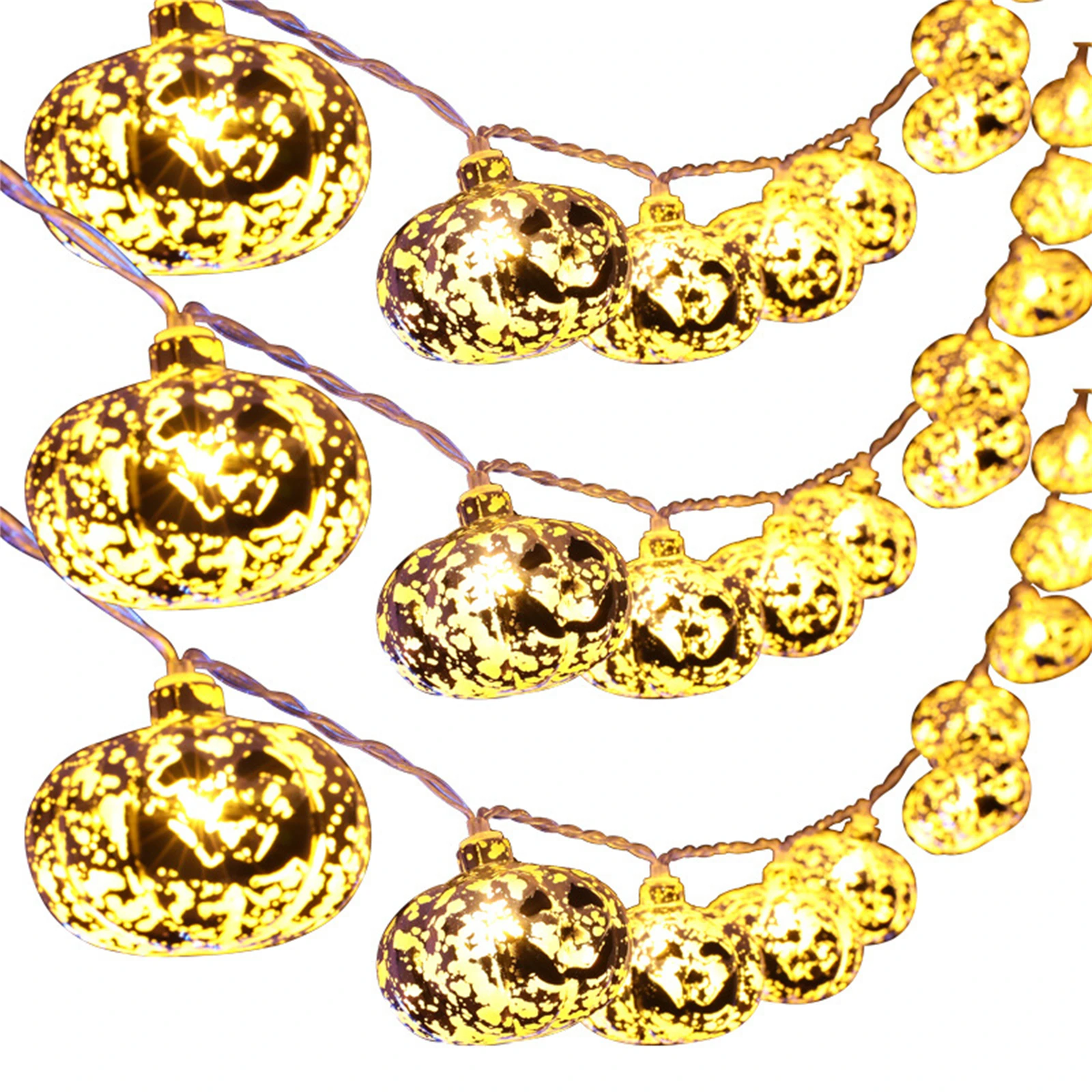 

Halloween Gold Pumpkin String Lights Cute Gold Jack-O-Lantern Waterproof String Lights for Indoor Outdoor Halloween Party