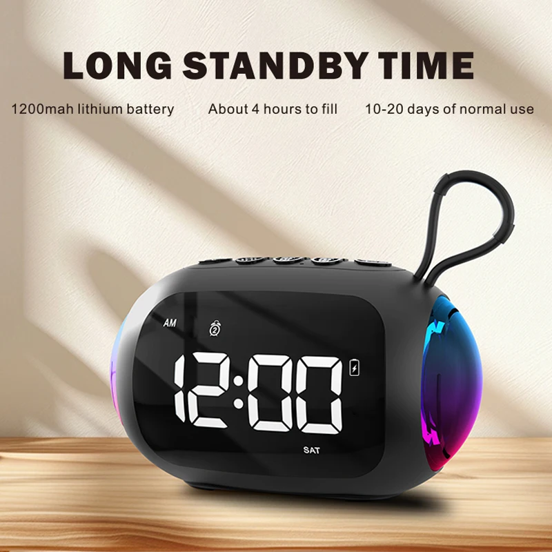 Mini Portable FM Radio Dual Alarm Clock LED Display Radios Receiver RGB Light Bluetooth Subwoofer TF Card USB MP3 Music Player