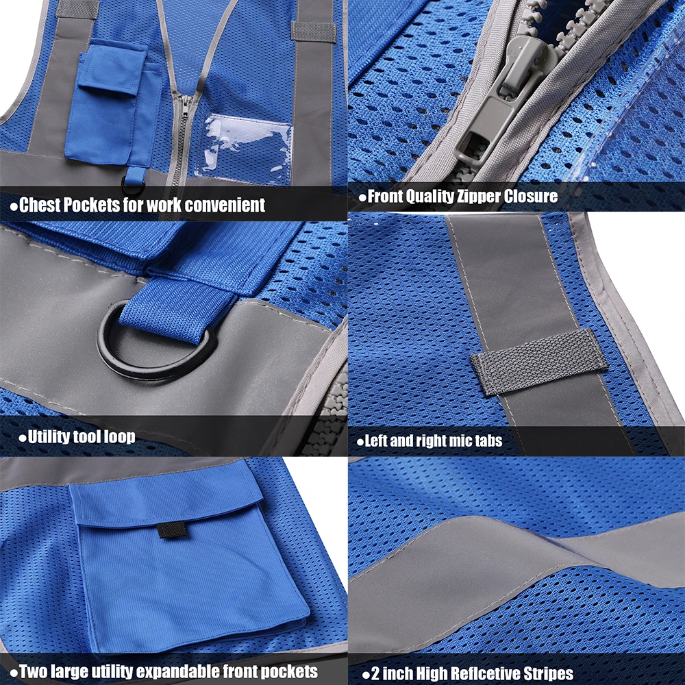 Workwear Mesh Vest With Zipper and pockets for Men And Women Warehouse Working Wear Work Vest reflective vest safety vest high visibility vest