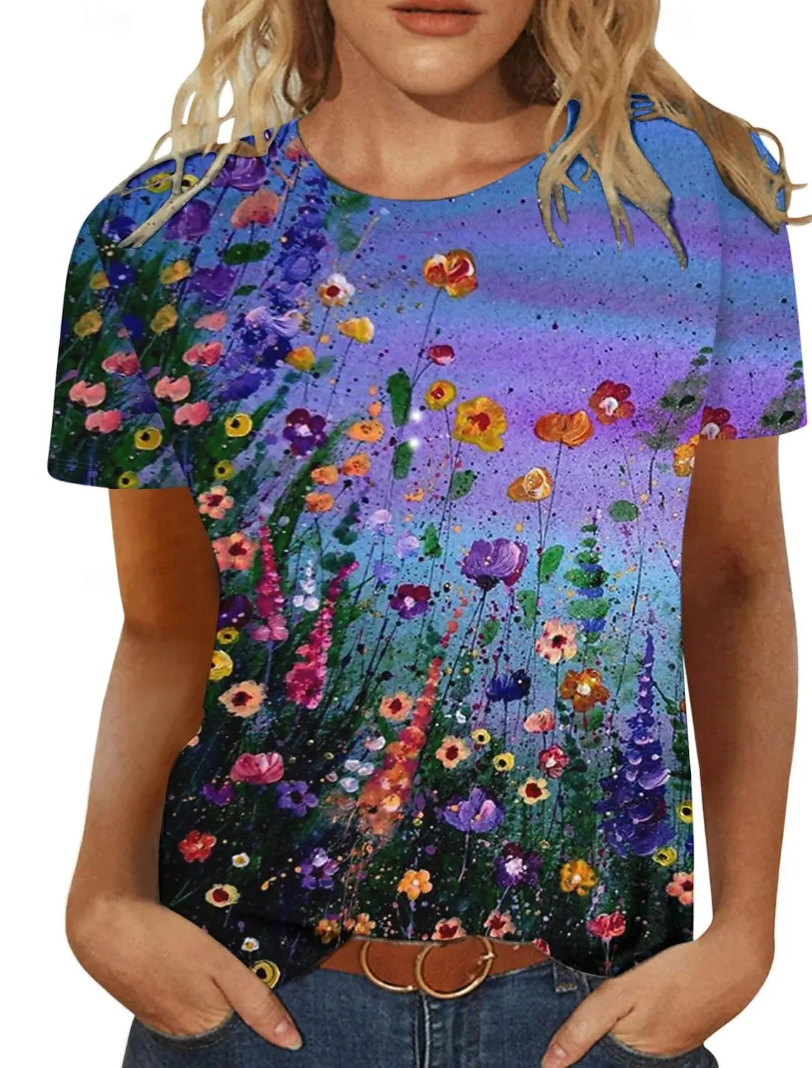 

Summer Women's T shirt Tee Floral Casual Holiday 3d Print Flower Graphics Short Sleeve Tees Fashion Crew-Neck t shirts for women
