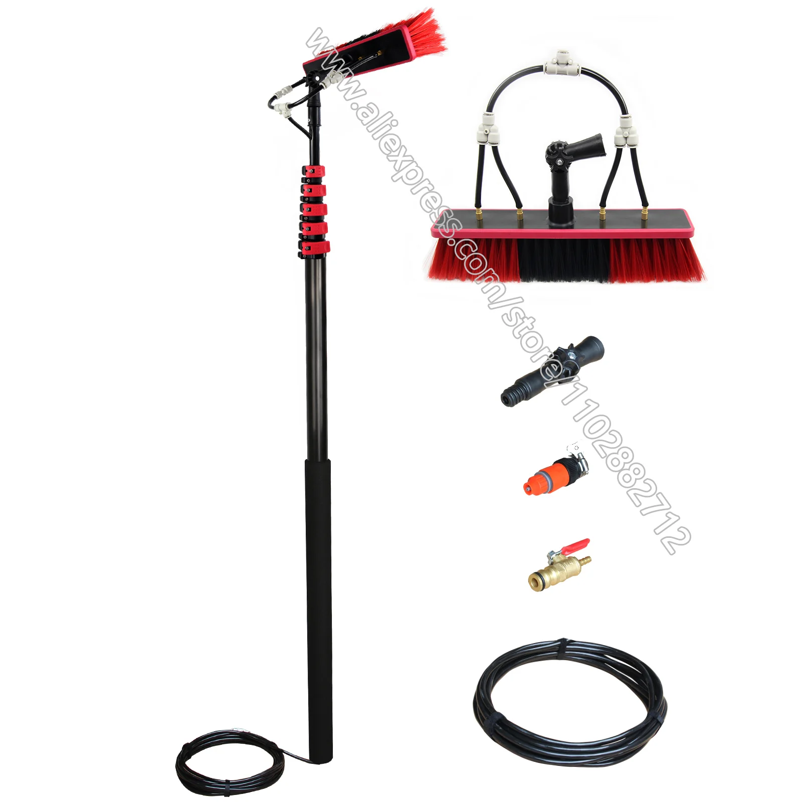 

36 FT Water Fed Pole System Window Cleaning Brush Solar Panel Washing Tool with 10.8 Meters Telescopic High Reach Handle