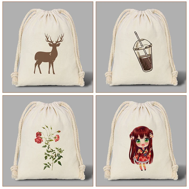 Christmas snowman reusable drawstring bag cotton bundle pocket printed Christmas design 10 pieces