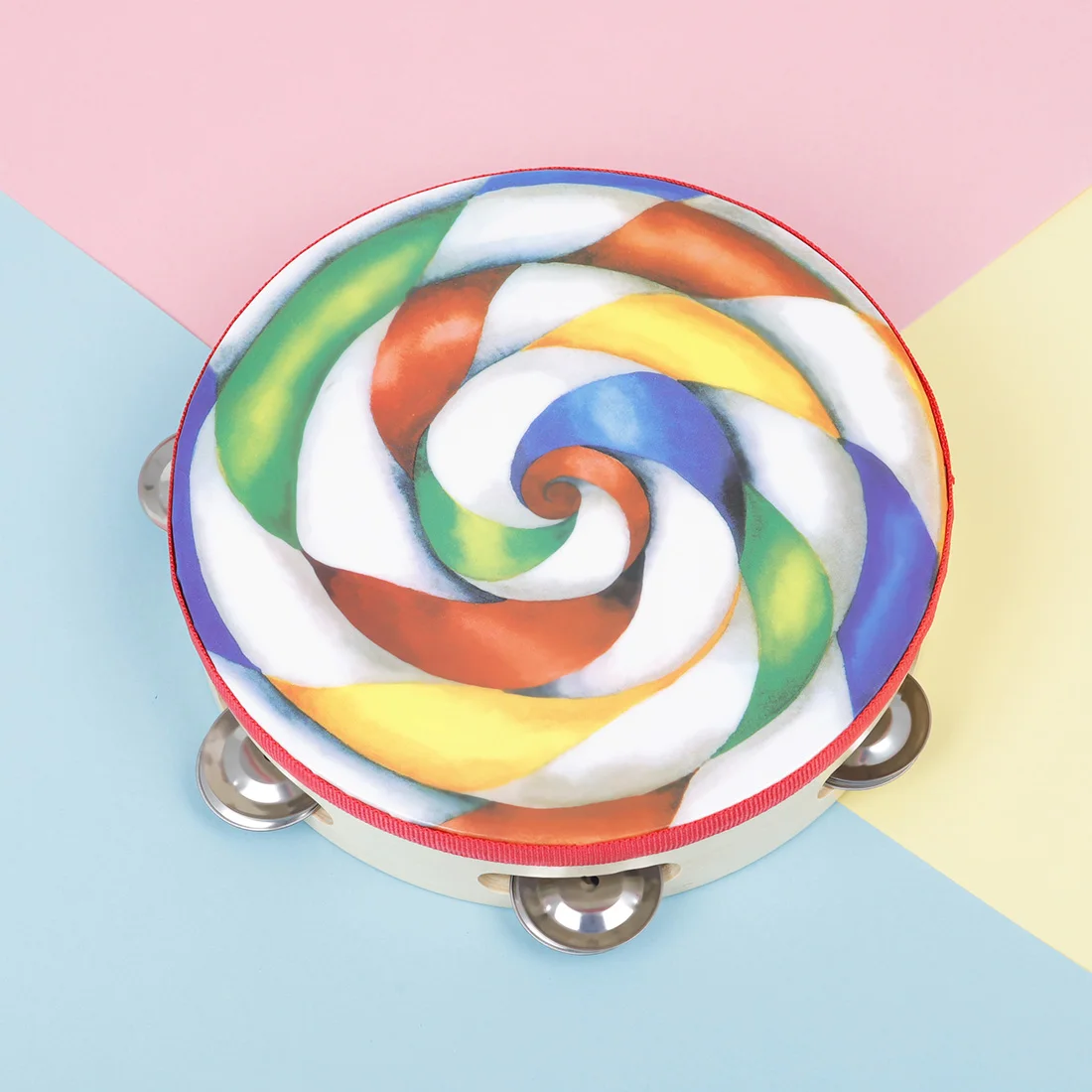 Orff 8 Inch Lollipop Tambourine With Cymbal Rattle Drum for KTV Party Percussion Music Instrument Hand Jingle Bell Kids toys