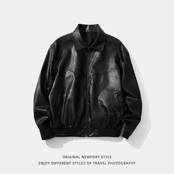 American Black Leather Jacket for Men and Women The Same New Autumn Vintage Fashion Couple High Street Available Two-open Jacket 1