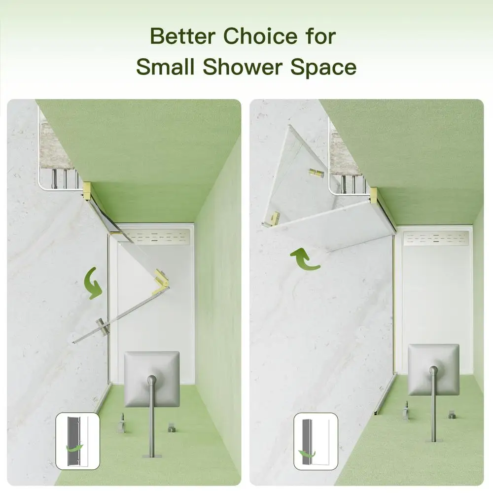 Frameless 32" W x 72" H Bifold Hinged Glass Shower Door Brushed Gold Left Installation Waterproof Seal Easy Entry and Exit 5