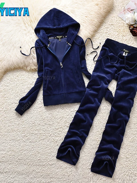 YICIYA TRACKSUIT hoodies Velvet Zipper Sweatshirt And Pants Winter women velour Pant Suit Hoodies Zipper Rhinestone velour suits ROYAL BULE SET