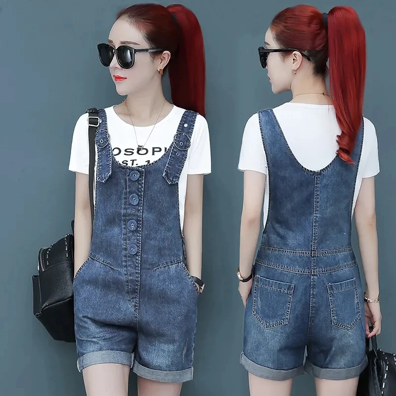 Denim Rompers Women Summer Baggy Solid Suspender Jeans Student Jeans