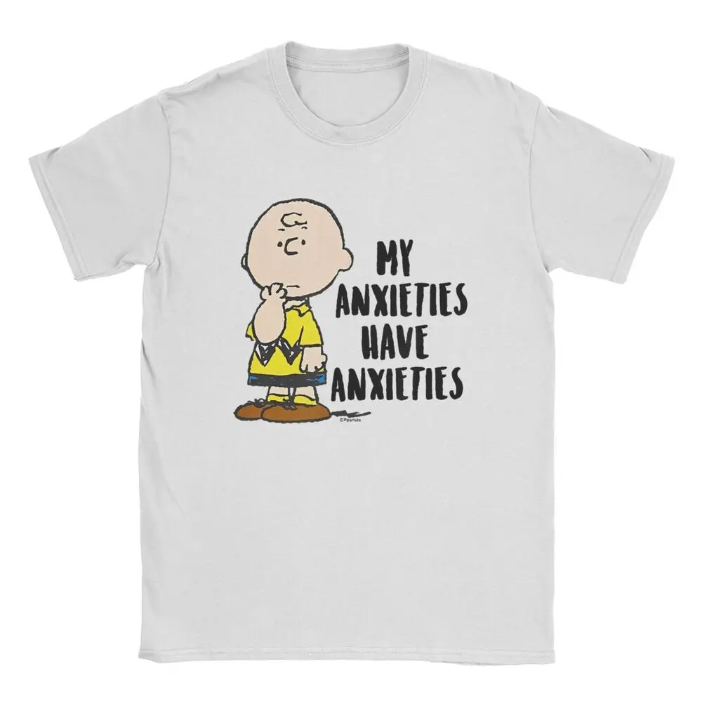 thumbnail image 1 of Camiseta oficial de Peanuts Charlie Brown Anxieties Snoopy para hombre, ropa de algodón, divertida camiseta de manga corta con cuello redondo, camiseta de talla grande, 1 of 5