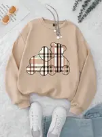 Casual Women Sweatshirts Teddy Bear Printing Hoodies Comfortable Fleece Soft Pullover Fashion Crewneck Loose Female Tops Clothes 1