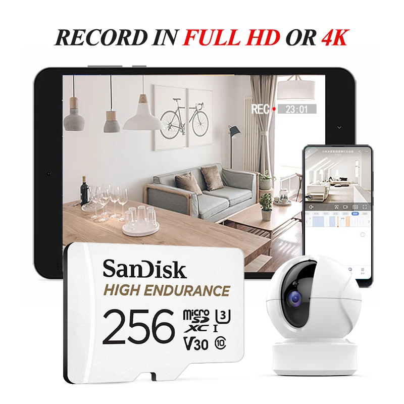 샌디스크 하이 엔듀런스 microSD 카드 UHS-I U3 V30 클래스 10 최대 100MB/s 32GB 64GB 128GB 256GB TF 메모리 카드 (대시캠 카메라용)