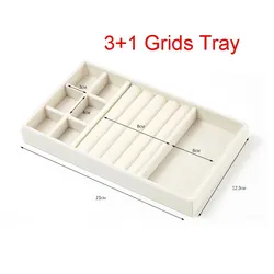 Elegant Velvet Jewelry Display Organizer Box in Beige for Rings, Earrings, and Necklaces (3in1 Tray)
