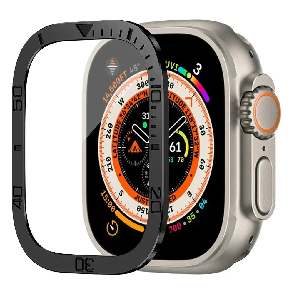 Premium Metal Frame with Tempered Glass Screen Protector for Apple Watch Ultra - 49mm Bezel Ring