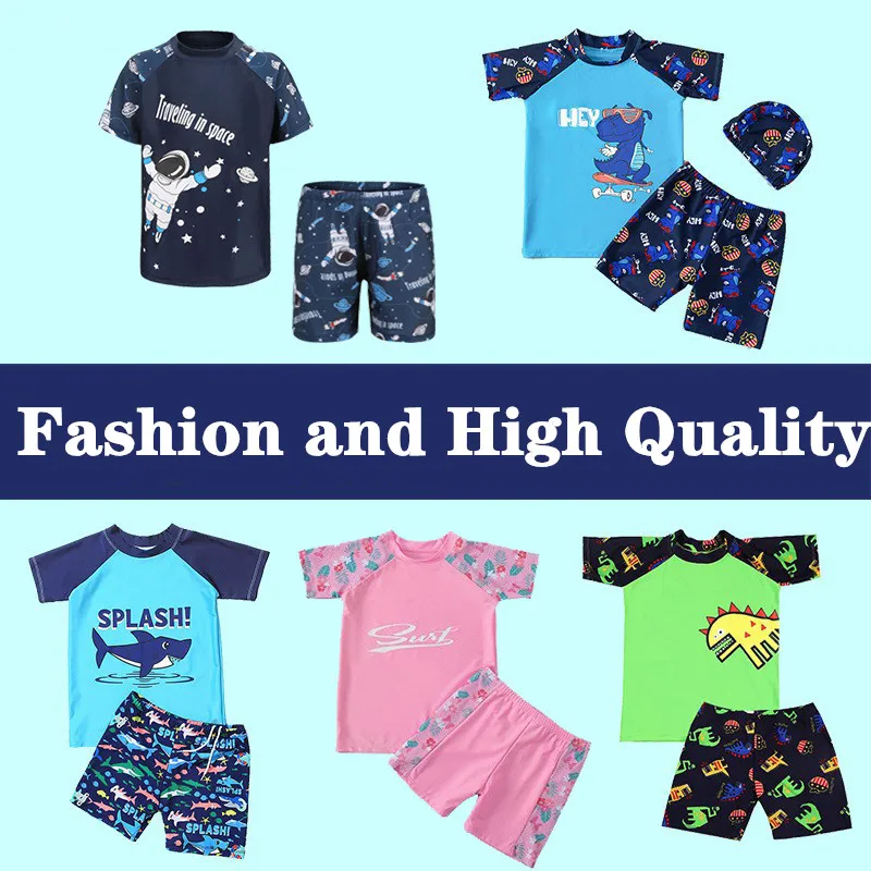 

2023 Summer Baby Boys Swimwear Two Pieces Swimsuit for Girl Trunks Holiday Beach Wear Children Printed Bodysuit Bathing Suit Set