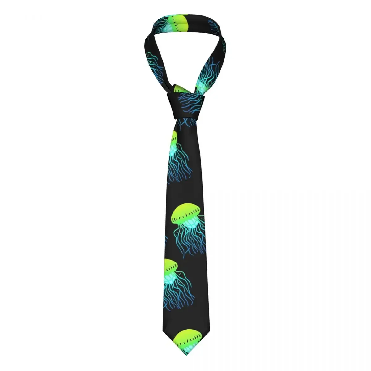 

Neon Jellies Tie Green Jelly Fish Polyester Silk Fashion Neck Ties Accessories Party Men Blouse