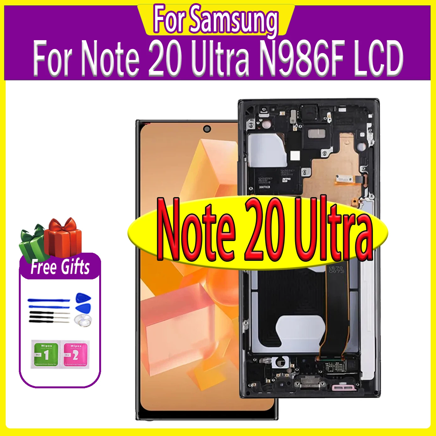 삼성 갤럭시 노트 20 울트라용 OLED LCD 디스플레이 터치 패널 스크린, 뒷면 커버 포함, 6.7 인치 LCD, 노트 20 울트라, 노트 20U, N986B, N985, N985F, SM-N986F