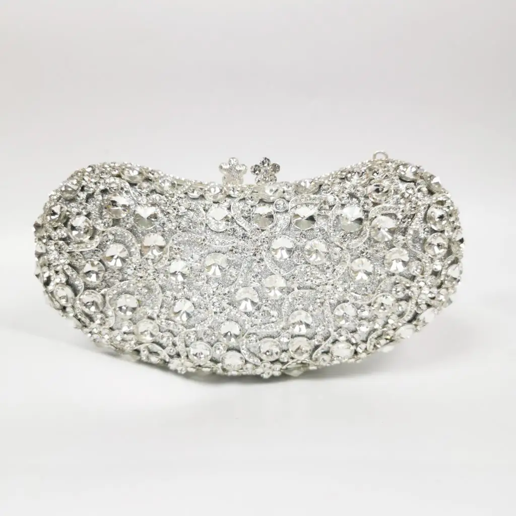 

Silver Heart Wedding Bag Bridal Purses Luxury Crystal Evening Clutches WHTUOHENG Party Prom Handbags Cocktail Bags