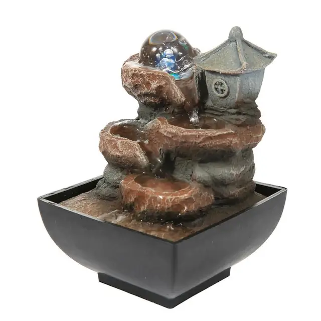 1pc Fontana da tavolo a cascata con sfera rotante, caratteristica di  meditazione Zen con luce LED, fontana di relax per la decorazione della  casa