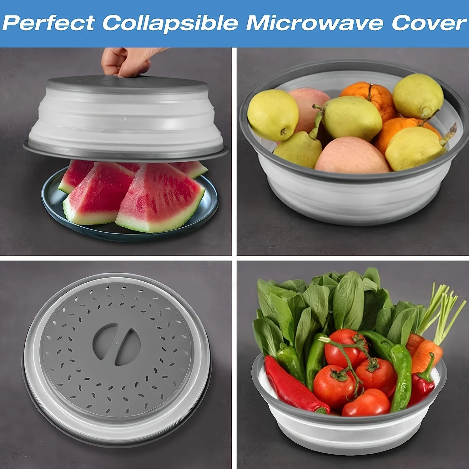 Collapsible Microwave Splatter Cover Multifunctional Food Cover Drain Basket Heating Splash-proof Kitchen Accessories