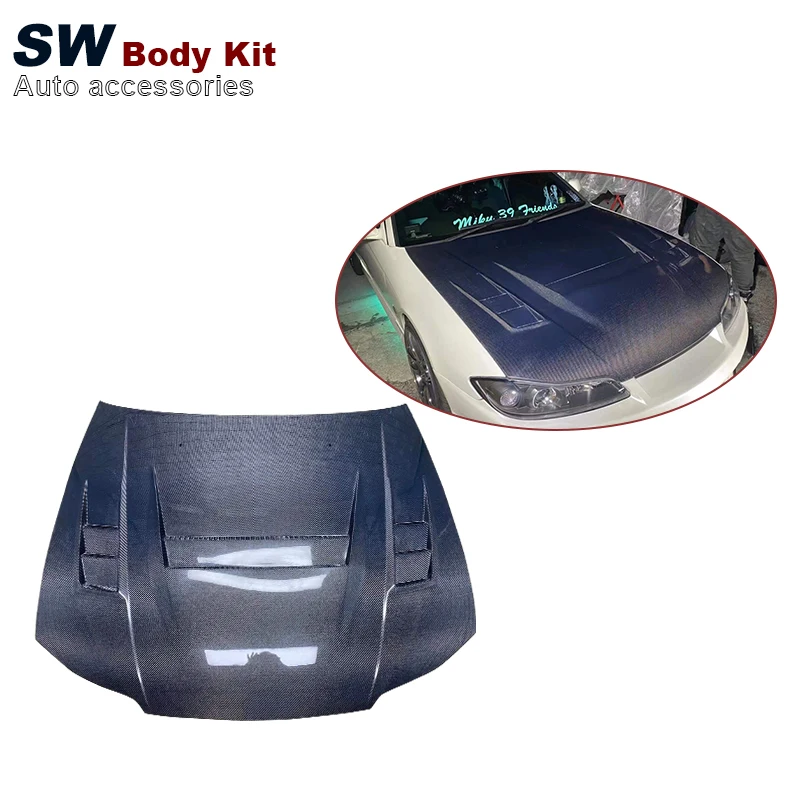

High quality real carbon fiber open hole engine hood vent front valve cover for Nissan SILVIA S15 1999-2002 body kit