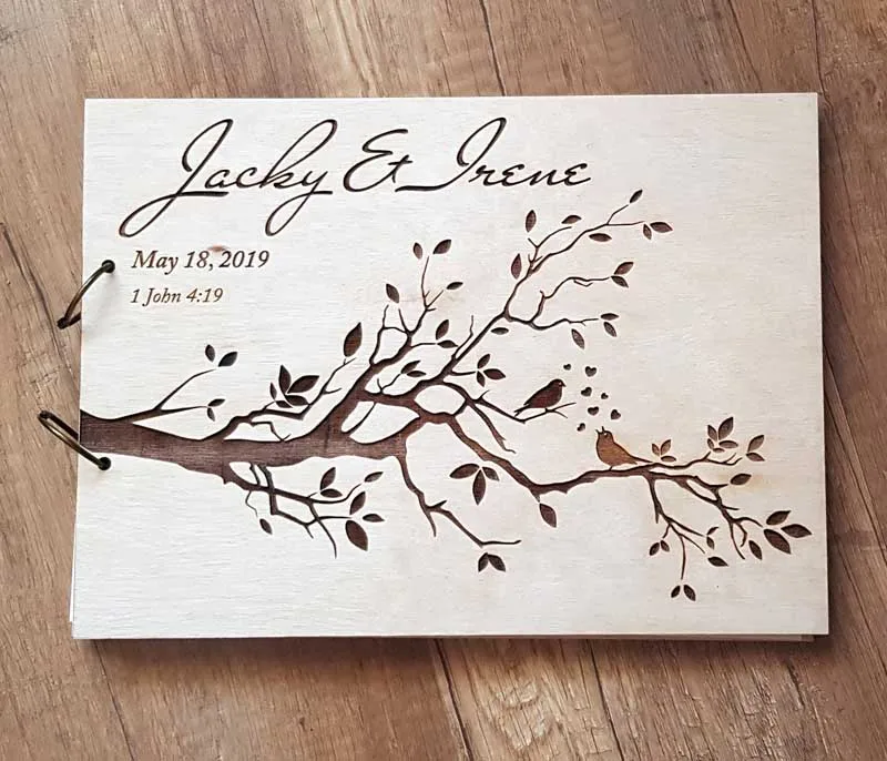 Personalized Engraved Wooden Guest Book Bird Wedding Guest Book Rustic Wedding Bridal Shower