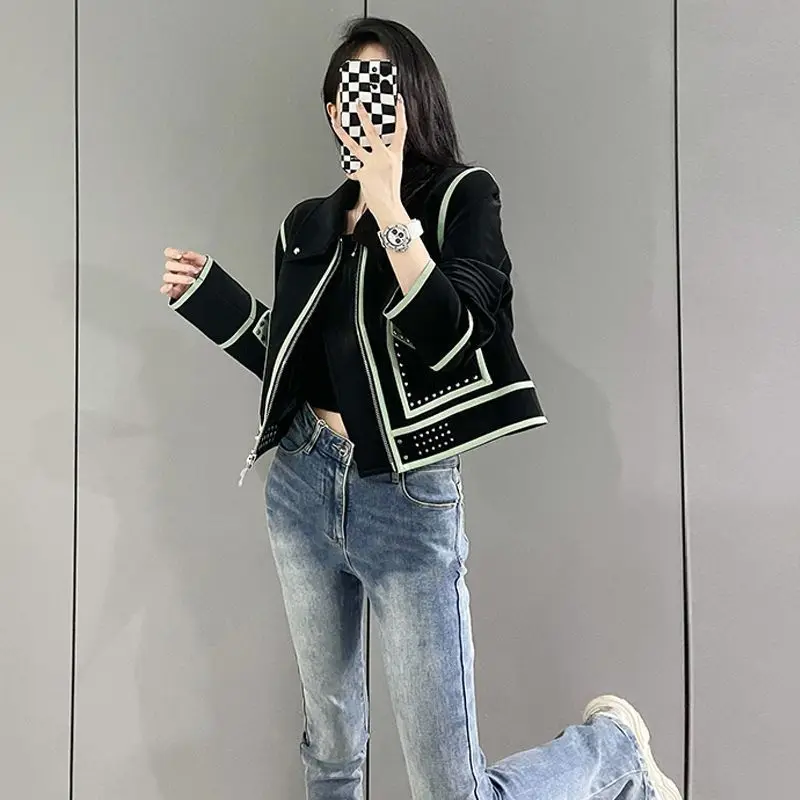 

2023 Spring and Autumn Women's French Elegant Temperament Small Fragrance Jacket Short Fashion Motorcycle Jacket Streetwear U768