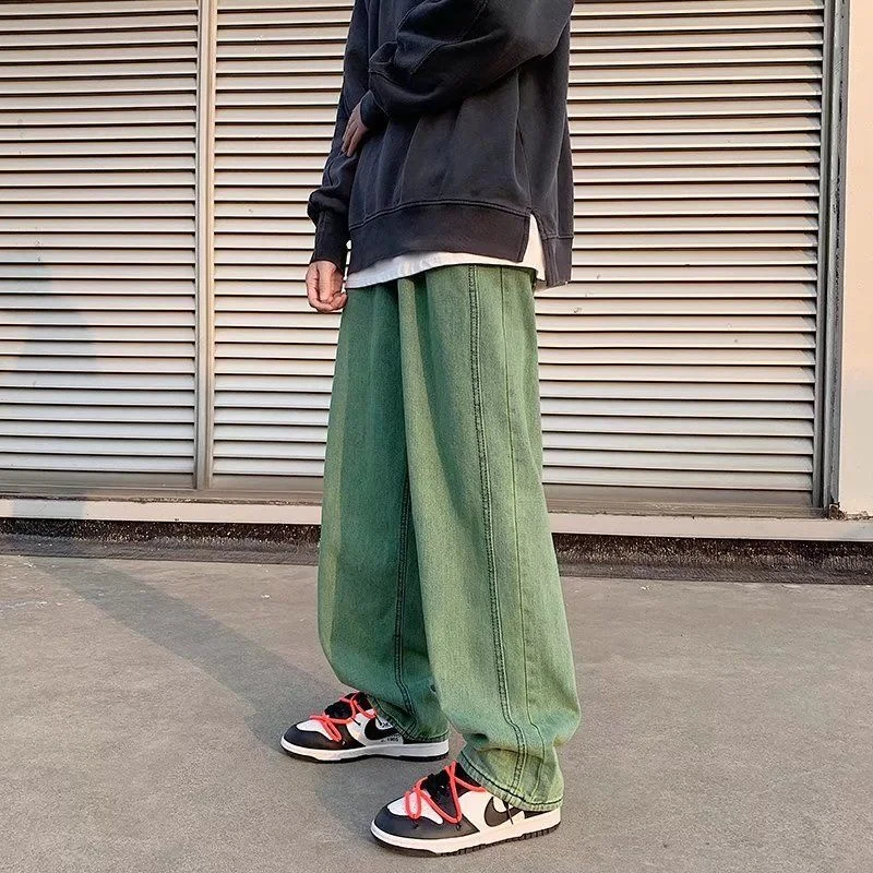 Green Baggy Jeans Men Fashion Retro Casual Straight Jeans Men Japanese Streetwear Hip Hop Loose