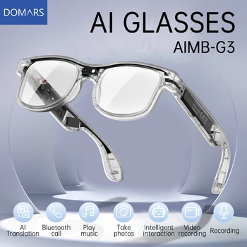 Domars Occhiali AI unisex Traduzione intelligente in tempo reale ChatGPT Assistente vocale Riconoscimento acquisizione immagini HD Trasmissione Wi-Fi