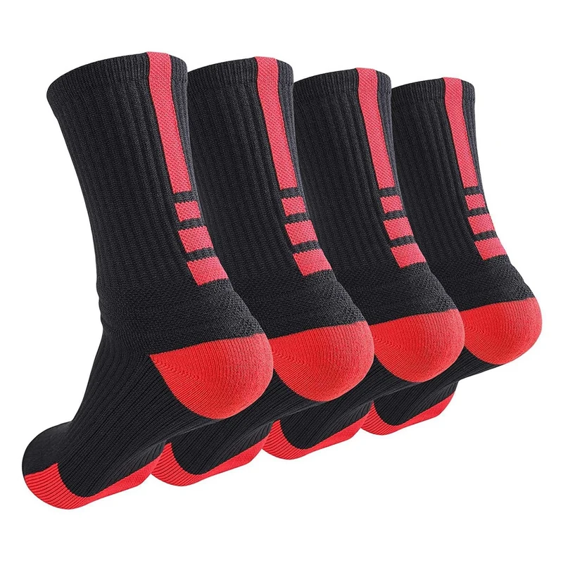 4Pair Boys Basketball Socks Mid Calf Cushion Athletic Socks For Men