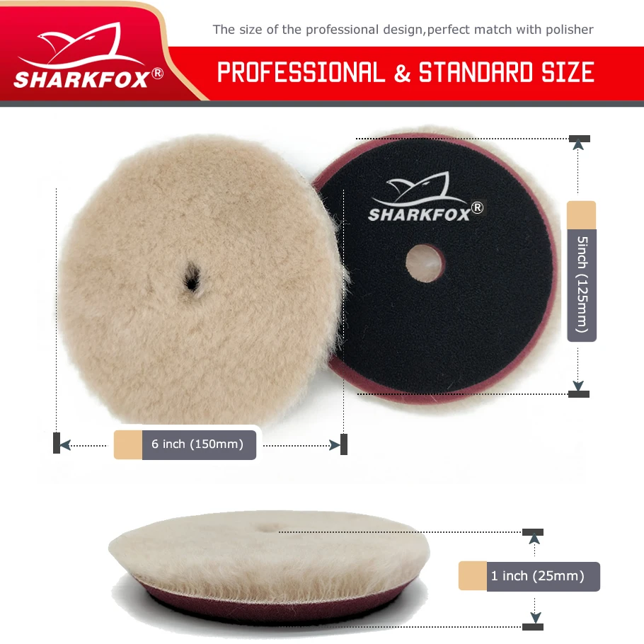 Sharkfox Beige Wool Pad 5Inch/6Inch High Density Lambs Woollen Polish ing Pad Wool Polishing For Car Polisher