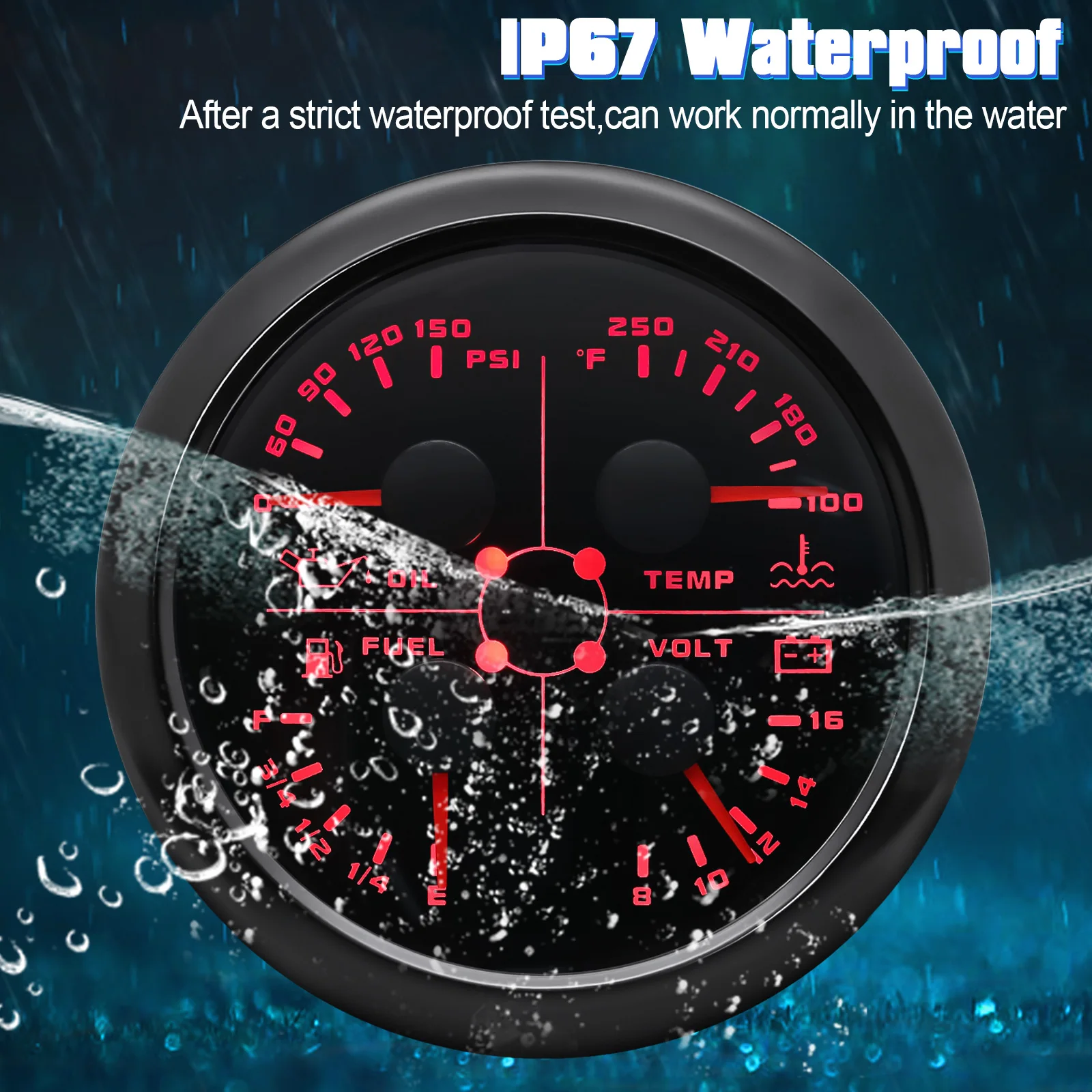 Teltek Auto Thermometer Gauge – Digital, Black Bezel, Red LED, Inside/Outside Temp, ICE Warning