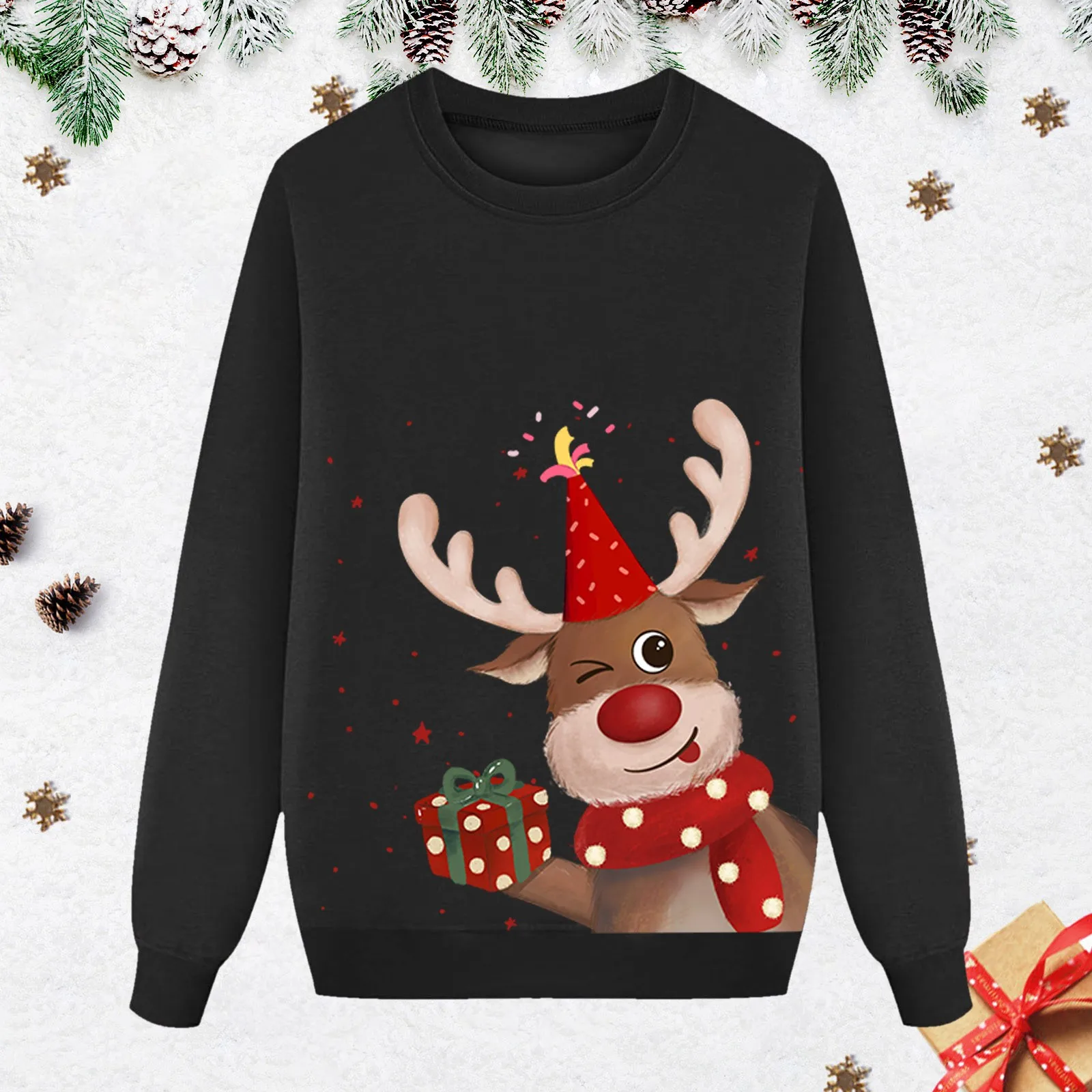 thumbnail image 4 of Conjuntos de sudaderas a juego con apariencia familiar navideña Sudaderas con capucha y estampado de renos de dibujos animados en 3D Sudaderas con capucha a juego Padre Madre Niños Tops, 4 of 5