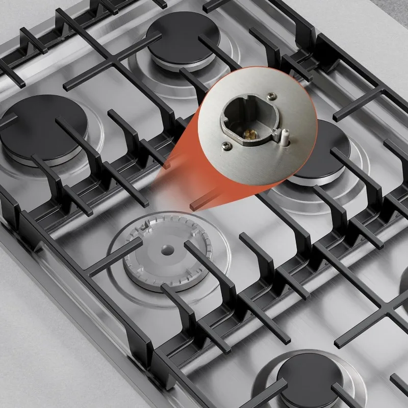Empava Built-in 36 Cooktop in Stainless Steel with 6 Gas Stove Including Power Burners and Side Control Knobs, 36IN, Silver 6