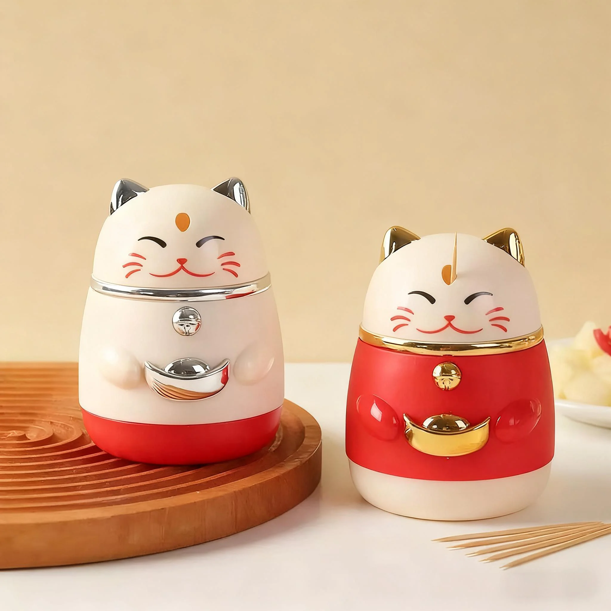 Cute Cat Shape Toothpick Box Dispenser Pop-up Automatic Creative Pressing Type Spring Festival Gift Home Toothpick Storage Box