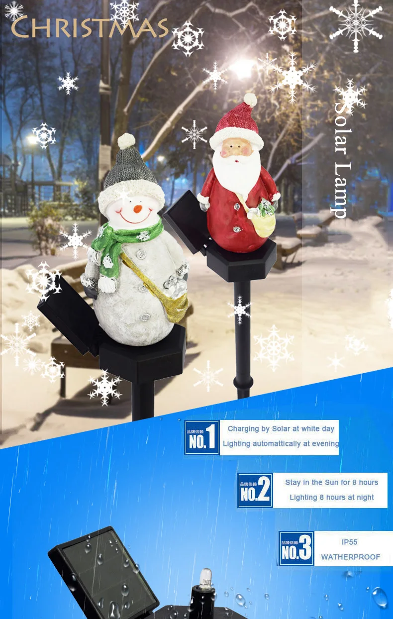 2024 Christmas Pathway LED Solar Lights Outdoor Waterproof Lawn Stake Lamp for Walkway Yard Home Decor Holiday Santa Claus