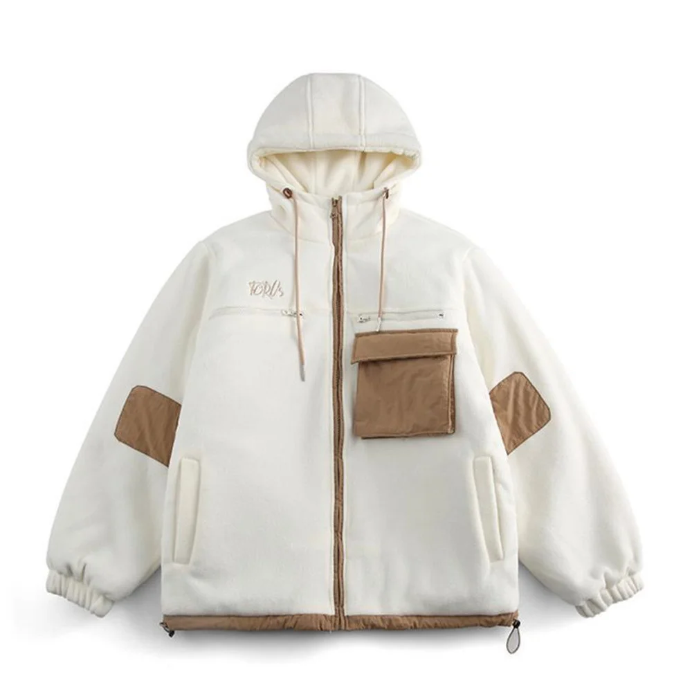 

Lamb Wool Cotton Jacket For Men Thickened Winter Jacket With Letters Color Matching Cotton Jacket